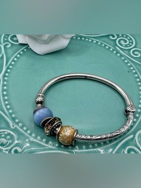 Brighton Silver Scroll Pattern Bangle Charm Bracelet